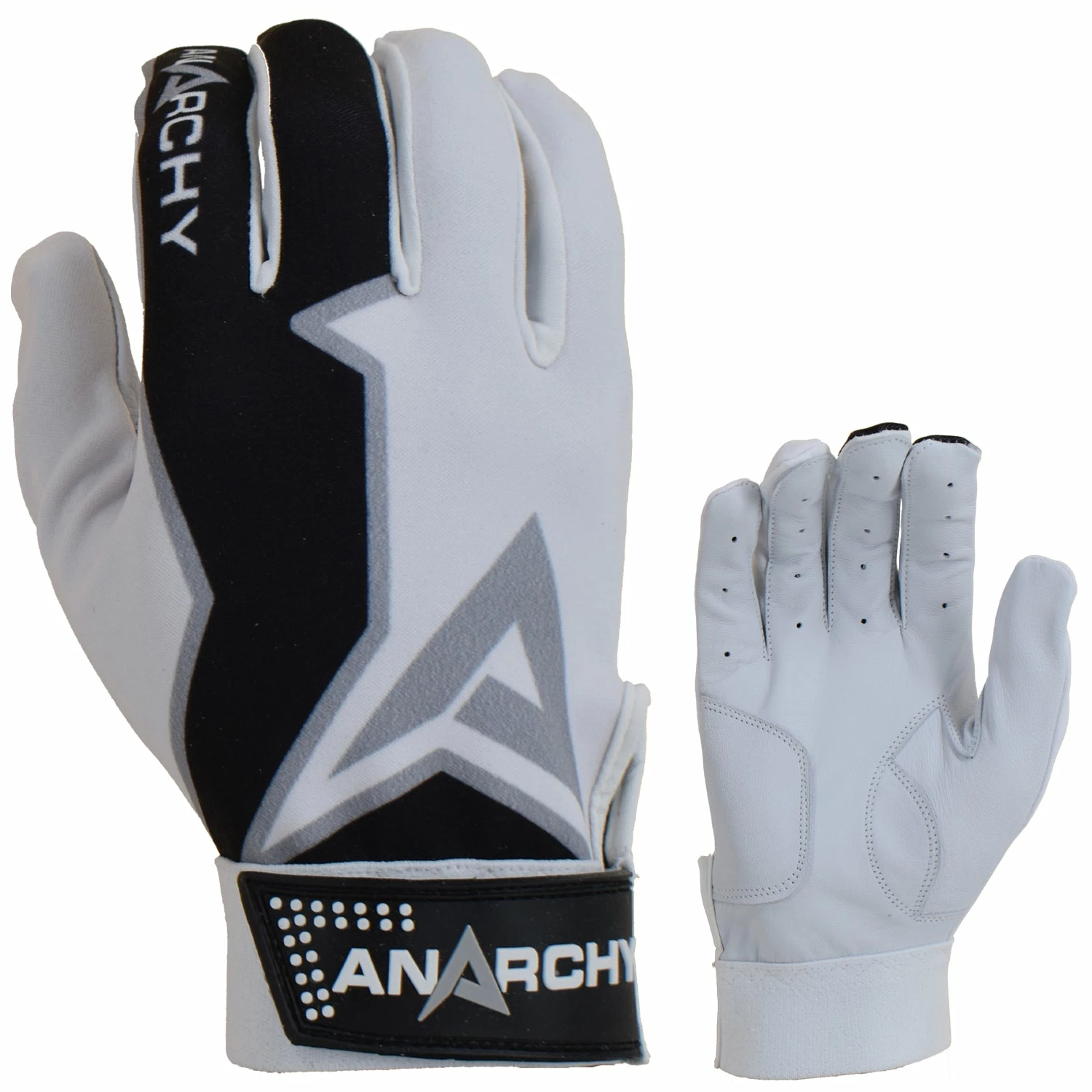Anarchy Bats Anarchy Premium Batting Gloves- White/Black